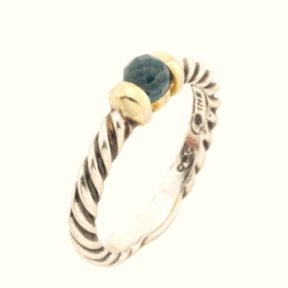 Silver and Gold Twisted Ring with Blue Stone